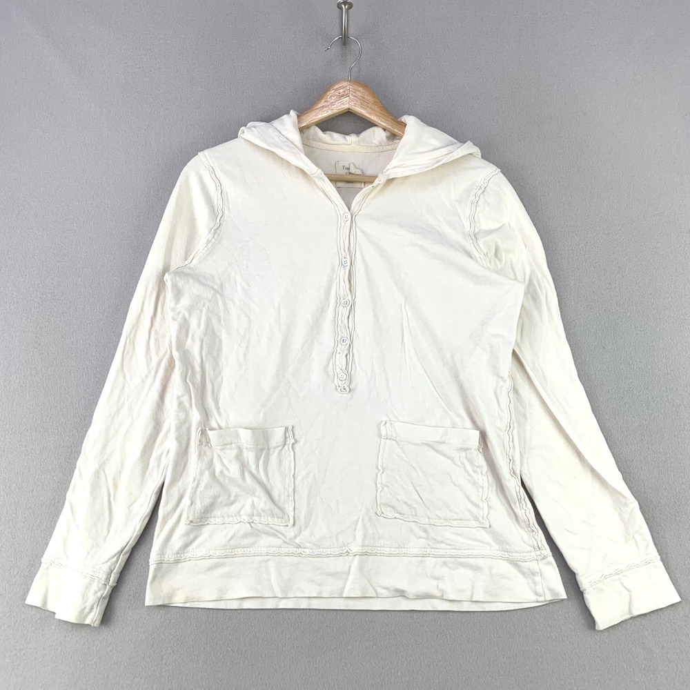 J.Crew‎ Tissue Hoodie Shirt Women S White Casual Henley Front Pocket Cotton